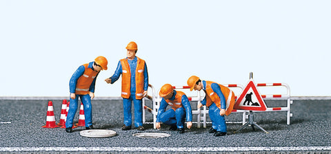 Preiser 10445 HO/OO Gauge Drain Inspectors (4) and Accessories Excl Figure Set