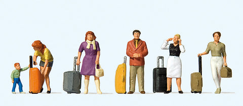 Preiser 10641 HO/OO Gauge Standing with Wheeled Suitcases (6) Excl Figure Set
