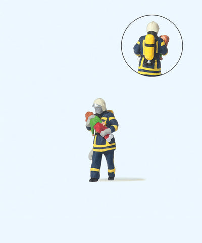 Preiser 28251 HO/OO Gauge Fireman (Blue Uniform) Saving Child Figure