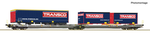 Roco 6600113 HO Gauge Hupac T3000e Dbl Pocket Wagon w/Transco Swapbody Load V