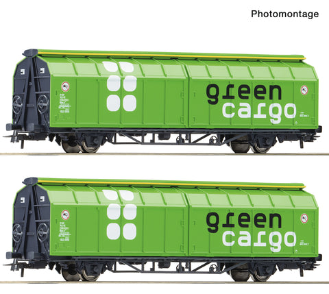 Roco 6600114 HO Gauge Green Cargo Hbillns-v Sliding Wall Wagon Set (2) VI