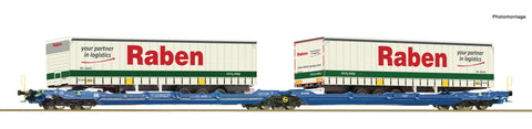 Roco 6600117 HO Gauge VTG T3000e Dbl Pocket Wagon w/Raben Trailer Load VI