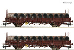 Roco 6600119 HO Gauge SNCF Ks Swivel Type Stake Wagon w/Wire Reel Load Set(2) IV