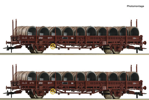 Roco 6600119 HO Gauge SNCF Ks Swivel Type Stake Wagon w/Wire Reel Load Set(2) IV