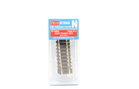 Peco ST-3002 N Gauge Pack of 4 ST-2 58mm Short Straight Track