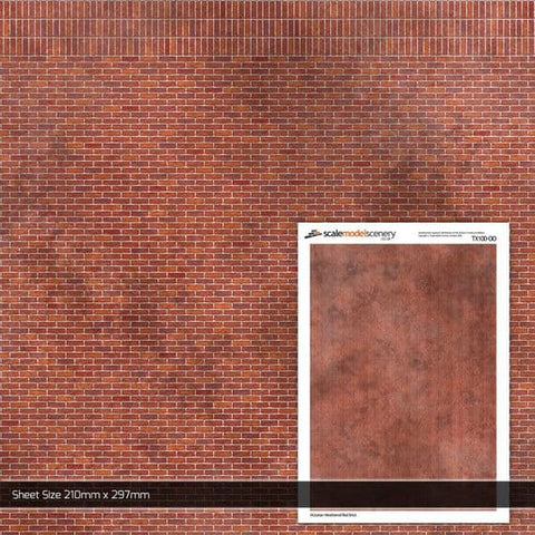 Scale Model Scenery TX100 OO Gauge Victorian Weathered Red Brick Texture Paper (x5)