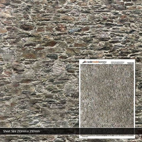 Scale Model Scenery TX220 OO Gauge Old Stone Wall Texture Paper (x5)