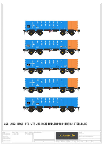 Accurascale 2103BSCB OO Gauge PTA/JTA+JUA Bogie Tippler Pack - British Steel (Outer)