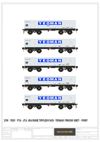 Accurascale 2111YEO2 OO Gauge PTA/JUA Bogie Tippler Pack - Yeoman (Inner)