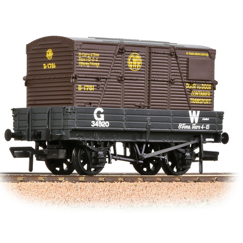 Bachmann 37-936 OO Gauge 3 Plank Wagon GWR Grey With 'GWR' Brown BD Container