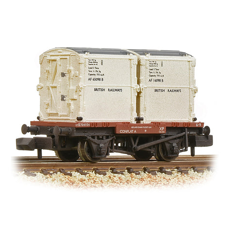 Graham Farish 377-340B N Gauge Conflat BR Bauxite (Early) 2 BR White AF Containers [W,WL]