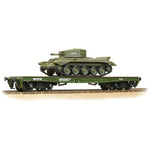 Bachmann 38-725 OO Gauge WD Warflat Wagon Khaki Green Cromwell Tank