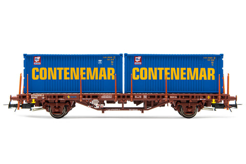 Electrotren HE6032 HO Gauge RENFE MC1 Flat Wagon w/2 x 20' Contenemar Containers