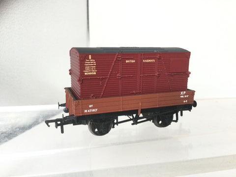 Bachmann 37-930C OO Gauge BR 3 Plank Wagon w Container M47197