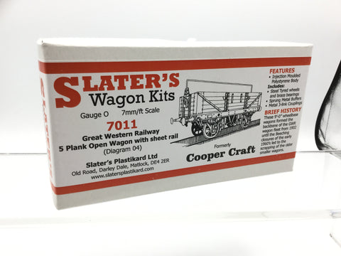 Slaters 7011 O Gauge GWR 5 Plank Open Wagon w Sheet Rail Kit