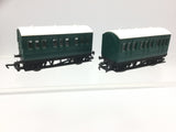 Hornby OO Gauge 4 Wheel Coach Green x2