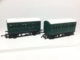 Hornby OO Gauge 4 Wheel Coach Green x2