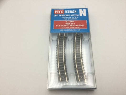 Peco ST-3003 N Gauge Pack of 8 ST-3 1st Radius Standard Curve Track