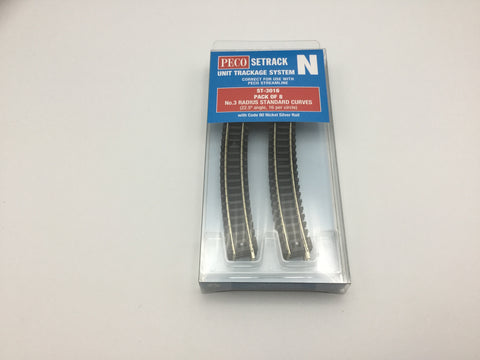 Peco ST-3016 N Gauge Pack of 8 ST-16 3rd Radius Standard Curve Track