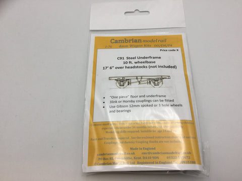 Cambrian C91 OO Gauge 17' 6" "One-piece" Steel Underframe (10' W/B - 40mm) Kit