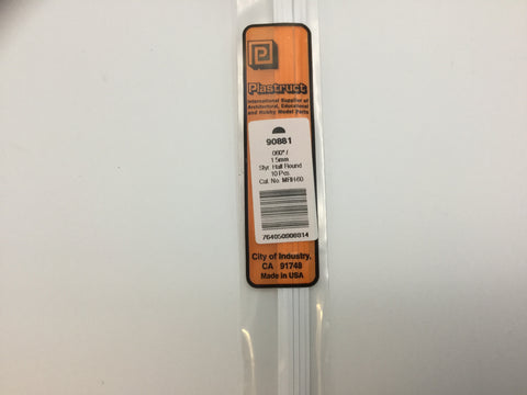 Plastruct 90881 (MRH-60P) Styrene Half Round Rod 1.6mm x250mm 10pc