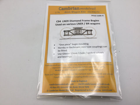 Cambrian C94 OO Gauge LNER Diamond Frame Bogies (pair) Kit