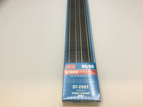 Peco ST-2001 OO Gauge Pack of 8 ST-201 Double Straight Track