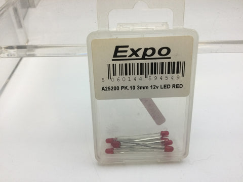 Expo A25200 10 x Red 3mm 12v LED