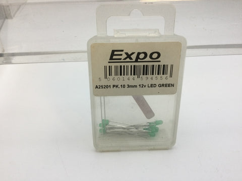 Expo A25201 10 x Green 3mm 12v LED