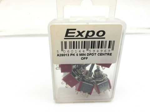 Expo A28013 Pack of 5 DPDT Miniature Switch. Centre Off. 3 Position