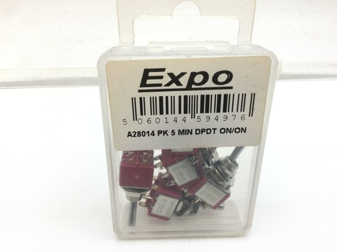 Expo A28014 Pack of 5 DPDT Miniature Switches 2 Positions