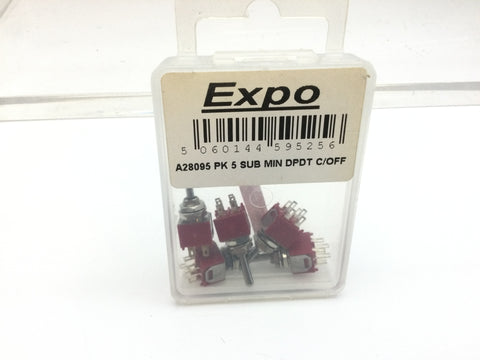 Expo A28095 Pack of 5 DPDT Sub Miniature switches. Centre off. 3 positions