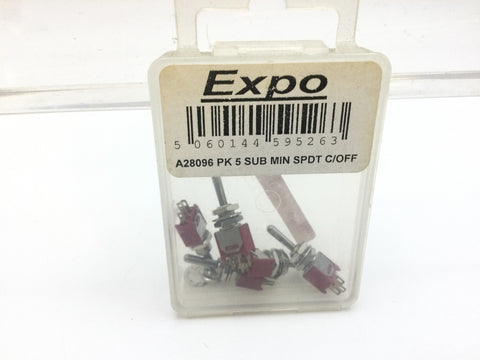 Expo A28096 Pack of 5 SPDT Sub Miniature switches. Centre off. 3 positions