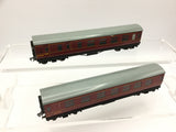 Hornby Dublo 32022/32023 OO Gauge BR Maroon Stanier Coach x2 3 Rail