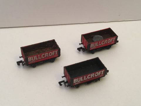 Graham Farish 2113 N Gauge 6 Plank Wagons Bullcroft Unboxed x3