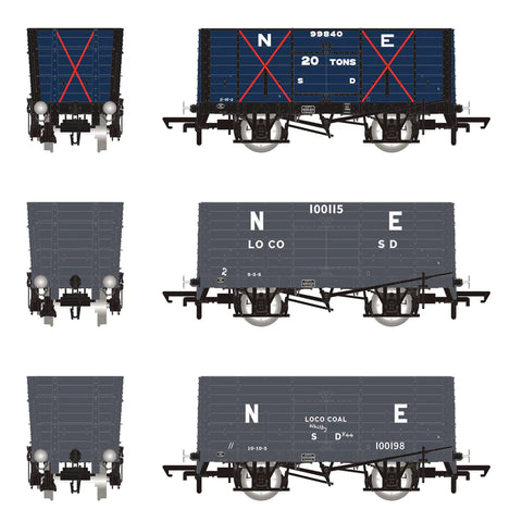 Accurascale 2821 OO Gauge Mixed Q3 Hopper - Grouping transition period: 1910-22 NER Blue/1923-37 LNER Grey - Triple Pack