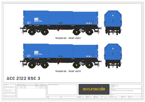Accurascale 2122BSC3 OO Gauge JSA Bogie Covered Steel Wagon Twin Pack - British Steel 3