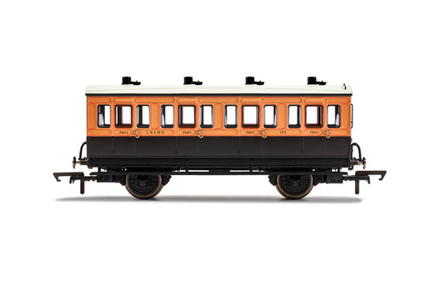 Hornby R40107 OO Gauge LSWR, 4 Wheel Coach, 1st Class, Fitted Lights, 123 - Era 2