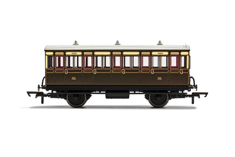 Hornby R40112 OO Gauge GWR, 4 Wheel Coach, 3rd Class, Fitted Lights, 1889 - Era 2/3