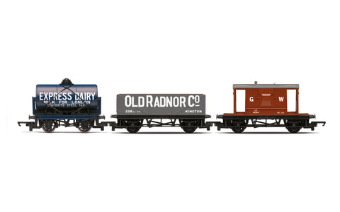 Hornby R60047 OO Gauge Triple Wagon Pack, Mixed Wagons with Brake Van - Era 3