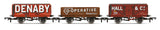 Hornby R60104 OO Gauge Triple Wagon Pack, Hall & Co, Denaby Colliery & Leicester Co-Op - Era 3