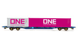 Hornby R6956 OO Gauge Tiphook, KFA Container wagon, 93367, with 20' and 40' ONE containers - Era 11