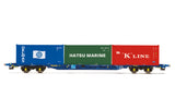 Hornby R6958 OO Gauge Tiphook, KFA Container wagon, 93390, with 3 x 20' containers; Delmas/Hatsu/'K' Line - Era 11