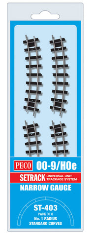 Peco ST-403 OO-9 Gauge No 1 Radius Curved Track (Pack 8)