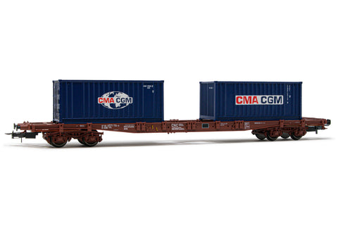 Rivarossi HR6502 HO Gauge D-ERR Sgss 4 Axle Flat Wagon w/20' CMA CGM Container Load