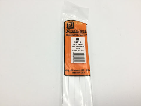 Plastruct 90810 (MS-250P) Styrene Square Rod 6.4mm x250mm 5pc